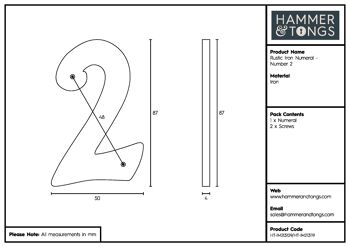 Numéro 2 Noir 80 mm Numéro de maison en fer rustique – Par Hammer & Tongs 7