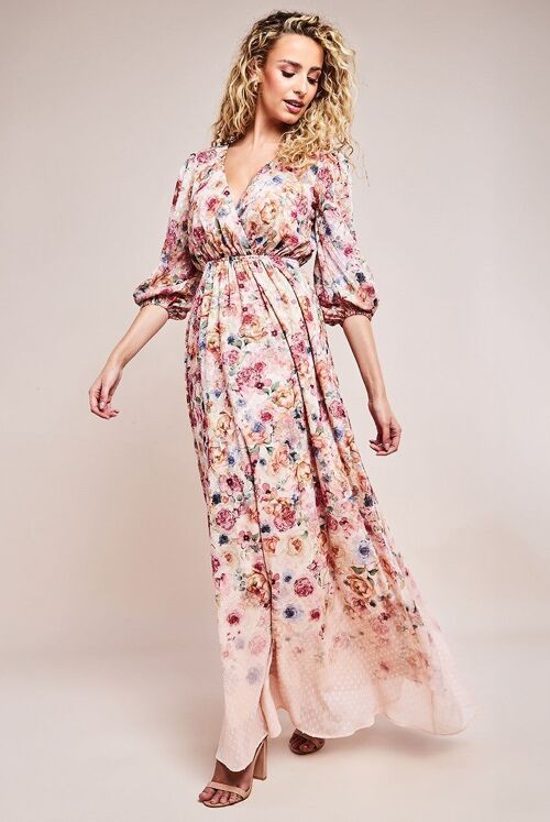 GODDIVA OMBRE FLORAL PRINTED WRAP MAXI DRESS DR4373