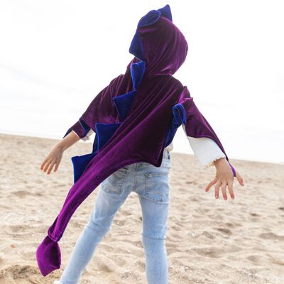 The dragon costume cape in blue & purple velvet