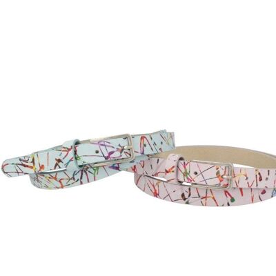 Belt ladies leather Statico colorful print narrow lilac