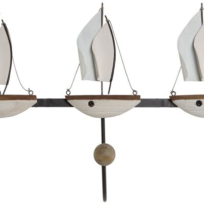 PAULOWNIA METAL WALL RACK 39X10X26.5 SAILBOATS LM210928