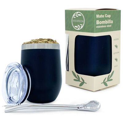 Black Mate Calabash with Bombilla, Steel Mate Cup