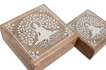 COFFRET A BIJOUX 2 POIGNEES 18X18X9 BOUDDHA BLANC LD212806 2