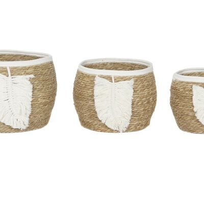 CESTA SET 3 FIBRA ALGODON 33X33X27 HOJA MACRAME DC209700