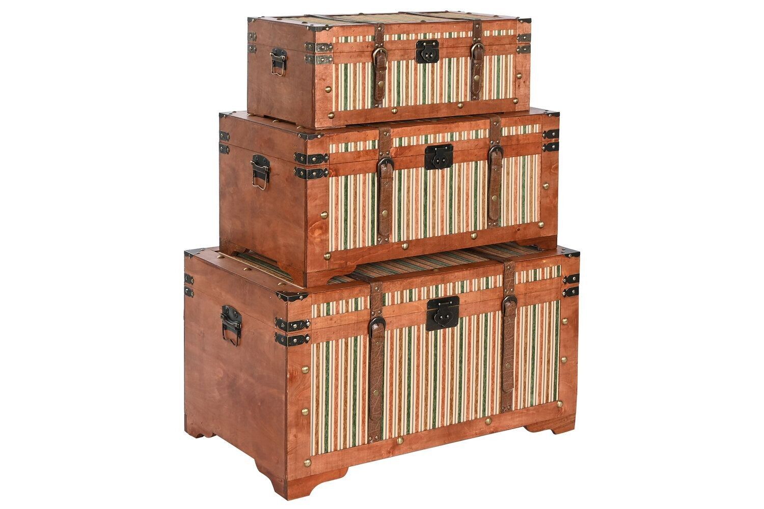 TRUNK SET 3 WOODEN CANVAS 80X49X45 BROWN MB209129