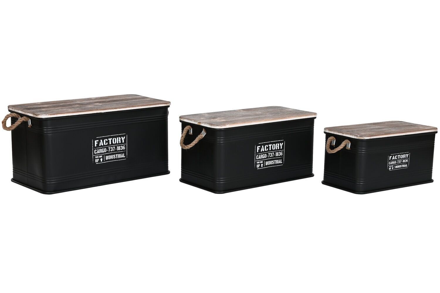 TRUNK SET 3 METAL FIR 68X35.5X35 BLACK MB212977