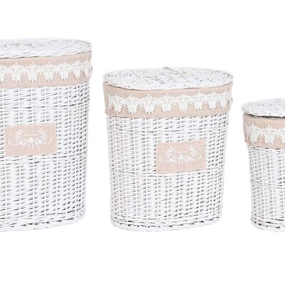 CLOTHING BASKET SET 3 WICKER FABRIC 49X36X55 WITH LID DC213778