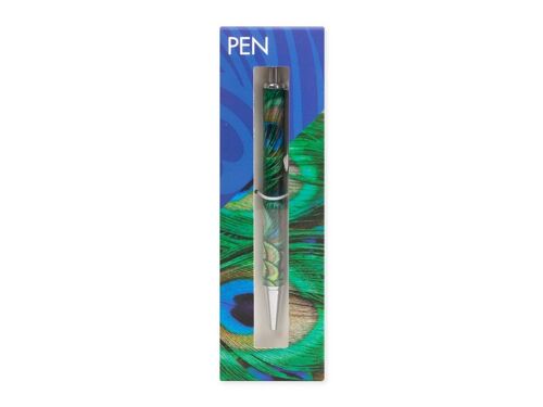 Ballpen in box, peacock feathers