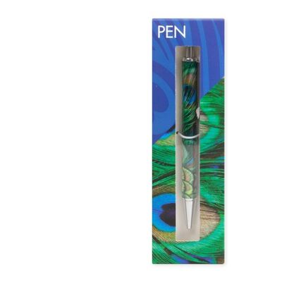 Ballpen in box, peacock feathers