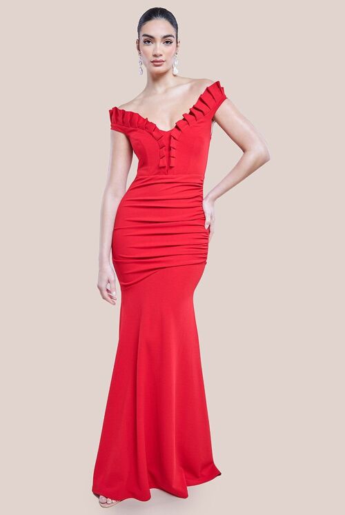 GODDIVA OFF THE SHOULDER FRILL GATHERED MAXI DRESS DR4204