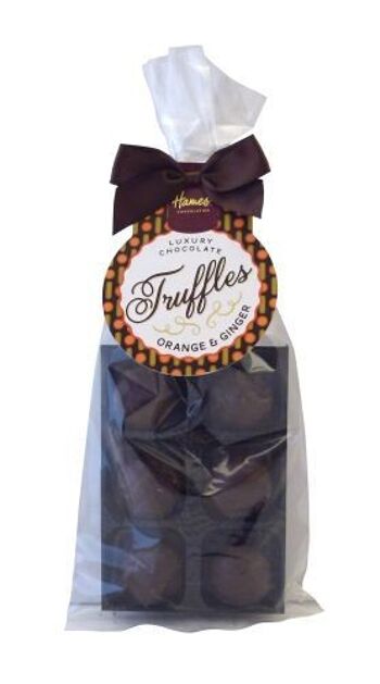 Sachet de luxe de 6 truffes au chocolat noir orange et gingembre