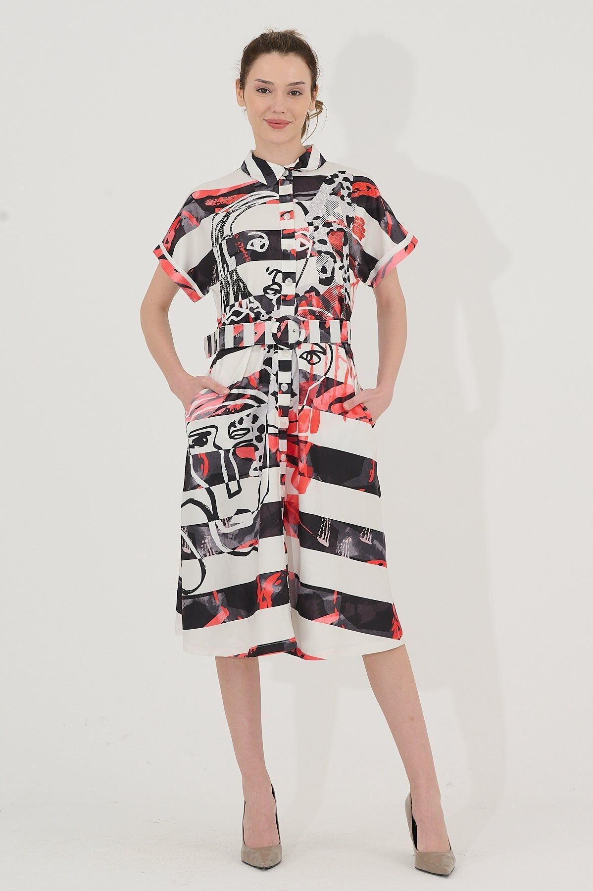 Vestido manga corta botones - T-10794 -4262