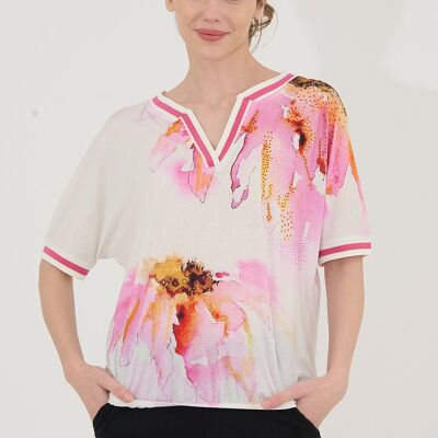 White and pink blouse - T-10787 - 6765