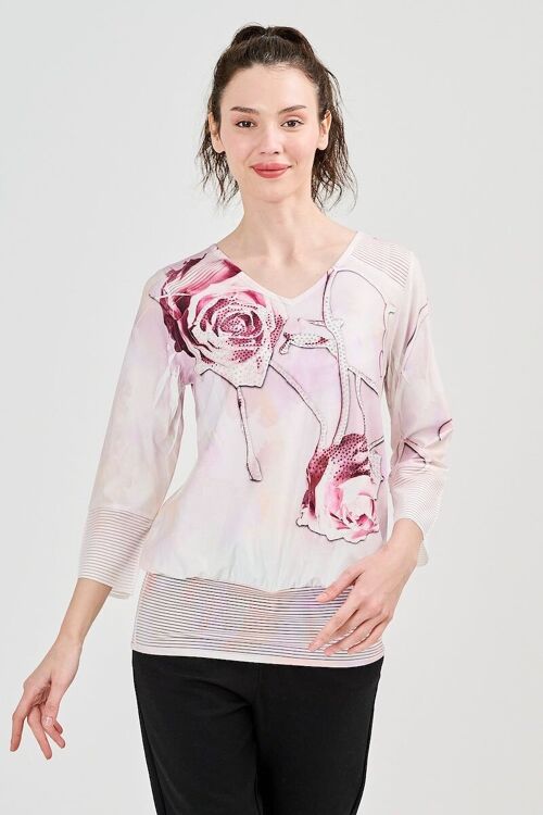 Blouse col V  - T-6612 -6406