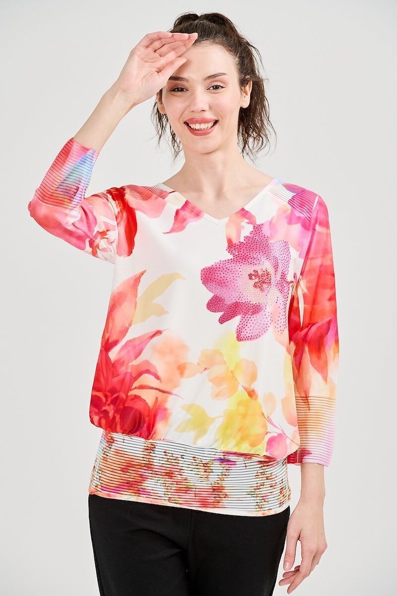 Blusa con scollo a V - T-6612 -16179