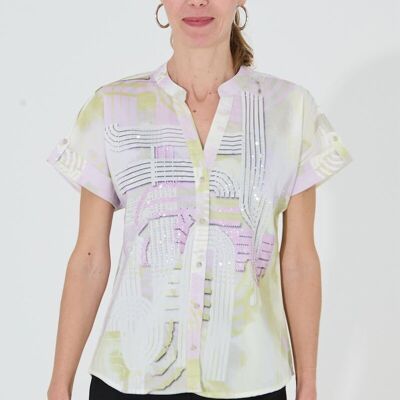 Loose V-neck blouse - T-10846 -6897