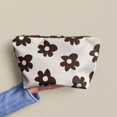 Borsa da toilette fiori marrone