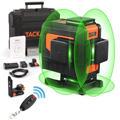 3 x 360 Degree Laser Level Self-Leveling Green Cross Line Laser Tool with Remote Control, Pulse Mode, Adjustable Magnetic Base and 5200mAh Rechargeable Li-ion Battery - SC-L12