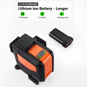 Niveau laser 3 x 360 degrés Outil laser à lignes croisées vertes à nivellement automatique avec télécommande, mode impulsion, base magnétique réglable et batterie Li-ion rechargeable 5200 mAh - SC-L12 8