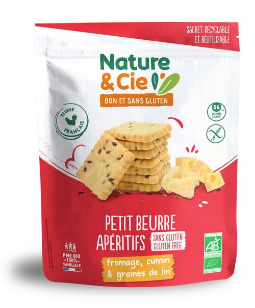 Biscuits apéritifs Petit-beurre fromage cumin et graines de lin bio et sans gluten