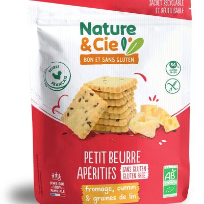 Aperitif biscuits Petit-beurre with cumin cheese and organic and gluten-free flax seeds