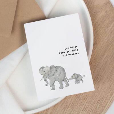Carte de fête des pères – Meilleur papa | Carte de voeux aquarelle éléphants