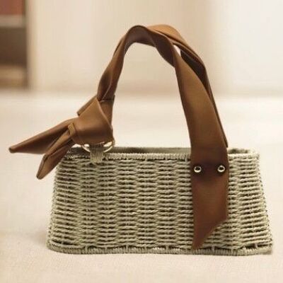 Grass Straw Woven Trapezoid Shape Basket Bag