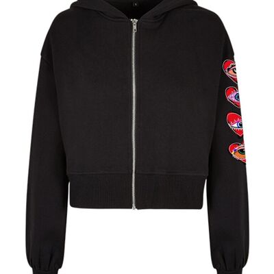 Hoodie Short Zip Sleeve Eyes Heart