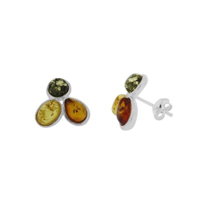 Boucles d'oreilles à tige Trinity en ambre mélangé et boîte de présentation