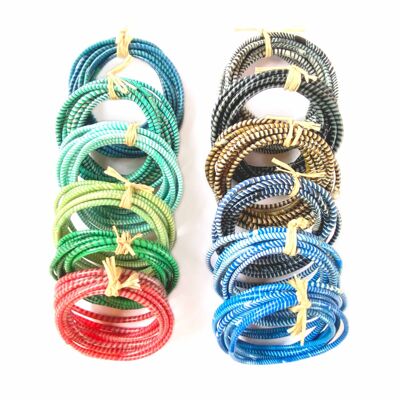 Packs of 12 lots of 10 colorful and waterproof bracelets in recycled plastic, pack of 12 different colors