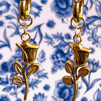 Boucles d'oreilles pendentif tulipe or