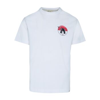 T-shirt manches courtes blanc imprimé unisexe Geisha Kids en 100% coton biologique de 230grs 1