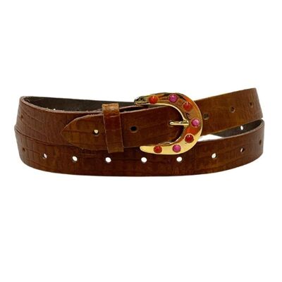 Ceinture cuir Croco Croco Pierres Multicolores