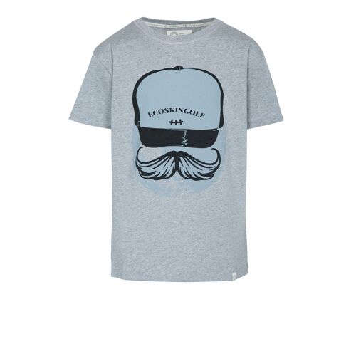 Camiseta en color gris melange Modelo Walrus kids con estampado de PrintGolf Ball moustache en pecho en 100% algodón orgánico de 230 grs