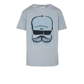 T-shirt en gris chiné modèle enfant Walrus avec imprimé moustache PrintGolf Ball sur la poitrine en 100% coton biologique de 230 grs 1