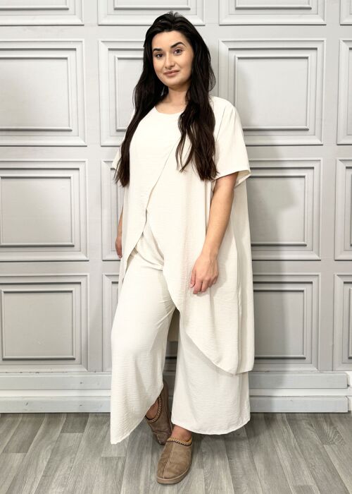 Full Cross-Over Front Short Sleeves and Wide Leg Pants Set