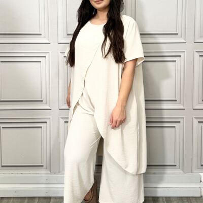 Full Cross-Over Front Short Sleeves and Wide Leg Pants Set