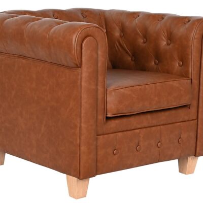 POLYESTER WOOD ARMCHAIR 80X80X70 SIMIL BROWN LEATHER MB210591