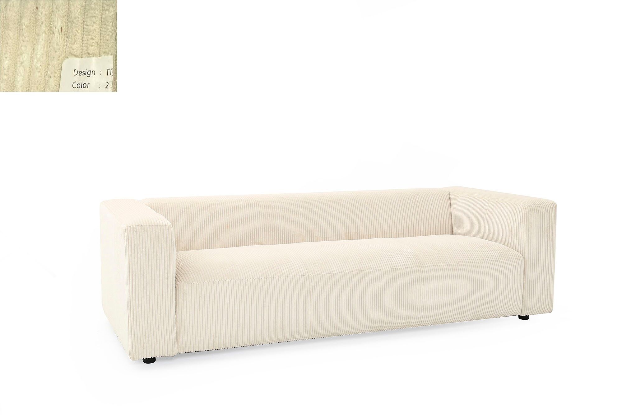 DIVANO POLIESTERE 224X95.5X66.5 VELLUTO A COSTE CREMA MB211715