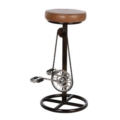 IRON LEATHER STOOL 41X42X74 BROWN PEDALS MB208644