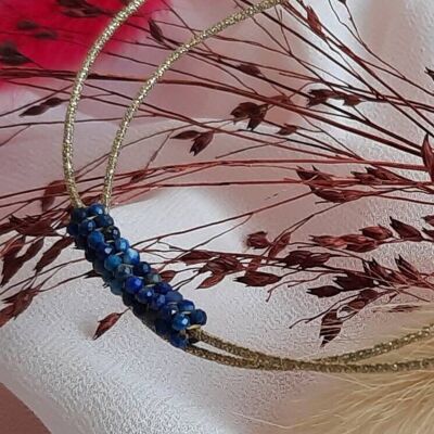 Multi-row bracelet in natural Lapis-lazuli woven beads, adjustable accumulation style, 2-row bead bracelet