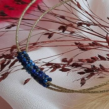 Bracelet multirangs en perles naturelles Lapis-lazuli tissées ajustable style accumulation bracelet perles 2 rangs 1