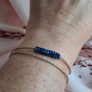 Bracelet multirangs en perles naturelles Lapis-lazuli tissées ajustable style accumulation bracelet perles 2 rangs 2