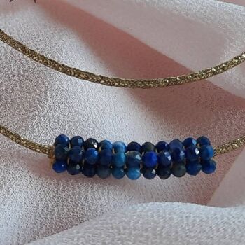 Bracelet multirangs en perles naturelles Lapis-lazuli tissées ajustable style accumulation bracelet perles 2 rangs 4