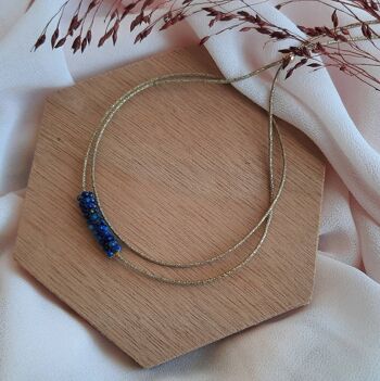 Bracelet multirangs en perles naturelles Lapis-lazuli tissées ajustable style accumulation bracelet perles 2 rangs 6