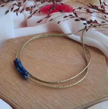 Bracelet multirangs en perles naturelles Lapis-lazuli tissées ajustable style accumulation bracelet perles 2 rangs 8