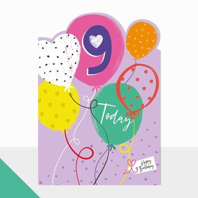 Luftballonkarte zum 9. Geburtstag für Mädchen – Artbox Happy Birthday 9