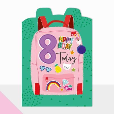 Tarjeta de mochila rosa de octavo cumpleaños - Artbox Happy Birthday Backpack 8
