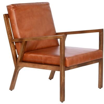 WOODEN LEATHER ARMCHAIR 60X72X77 BROWN MB208637