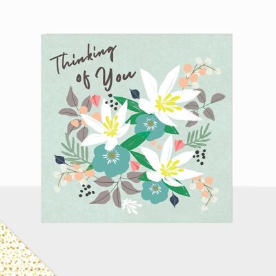 Aurora Collection - Luxuriöse Grußkarte - Ich denke an dich - Blumenmuster